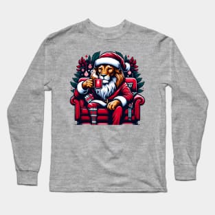 Lion Drinking Coffee Christmas Long Sleeve T-Shirt